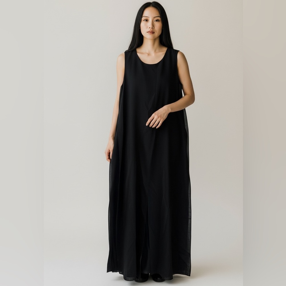 ANN MASHBURN Black Sleeveless Wool Maxi Dress Size Medium